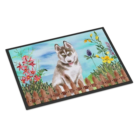 Carolines Treasures Siberian Husky Grey Spring Indoor or Outdoor Mat - 18 x 27 in. CK1258MAT